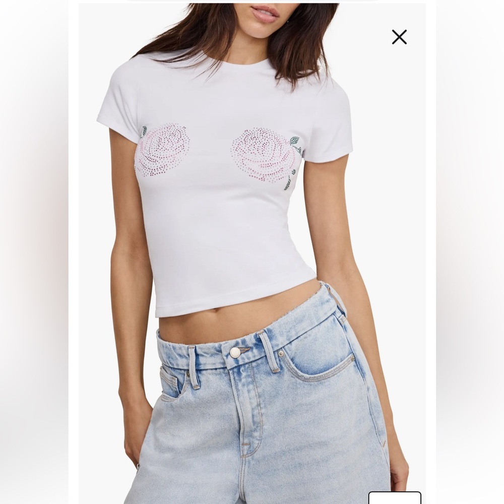 Good American Rhinestone Stretch Cotton Baby Tee